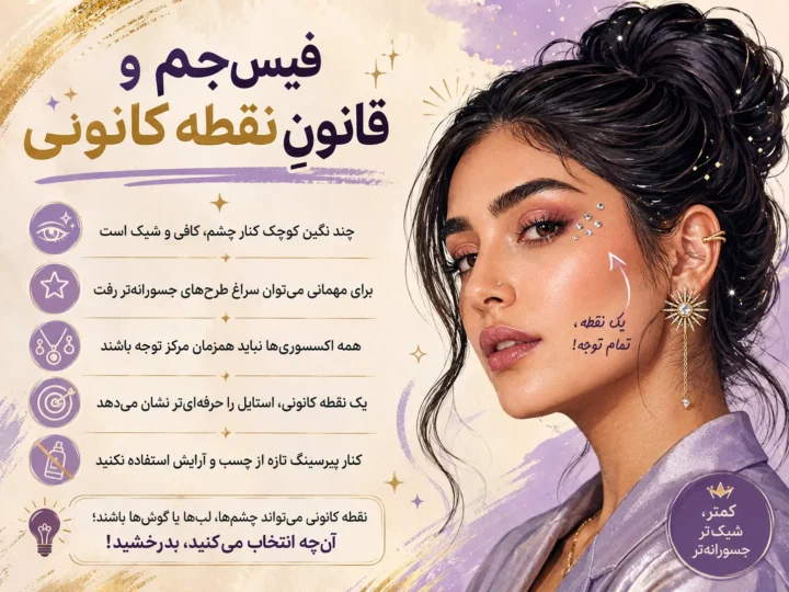 فیسجم کنار چشم و نحوه ترکیب اکسسوریهای صورت بدون شلوغ شدن استایل